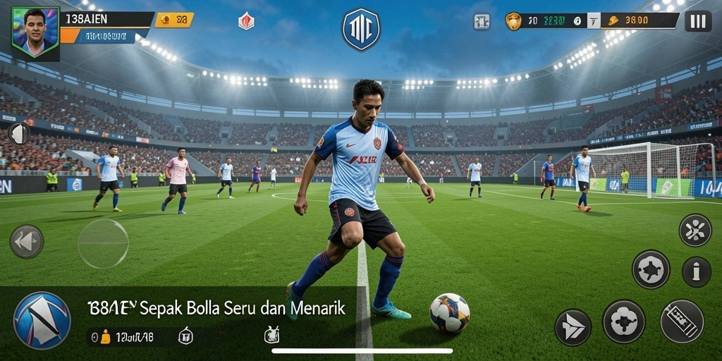 Screenshot utama menunjukkan aksi seru dalam gameplay Football.