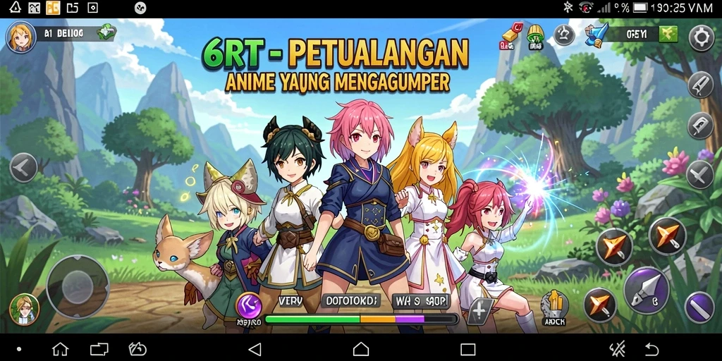 Tangkapan layar menampilkan aksi penuh warna dalam game Anime 6RT.