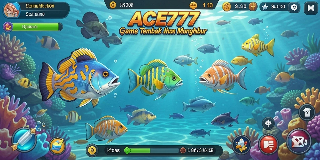 Gameplay seru dengan tembakan ikan penuh warna.