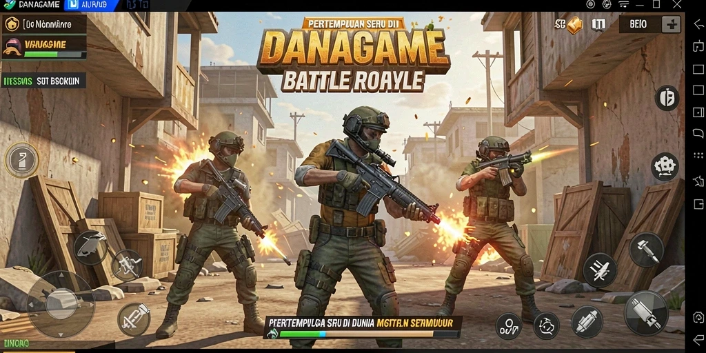 Tampilan gameplay mendebarkan dari pertempuran di DANAGAME Battle Royale.