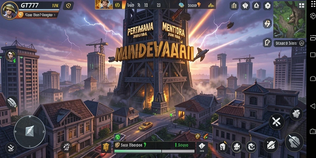 Tampilan gameplay GT777 yang menegangkan dalam pertahanan menara.