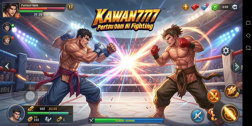 Screenshot menampilkan aksi pertarungan seru di KAWAN777.