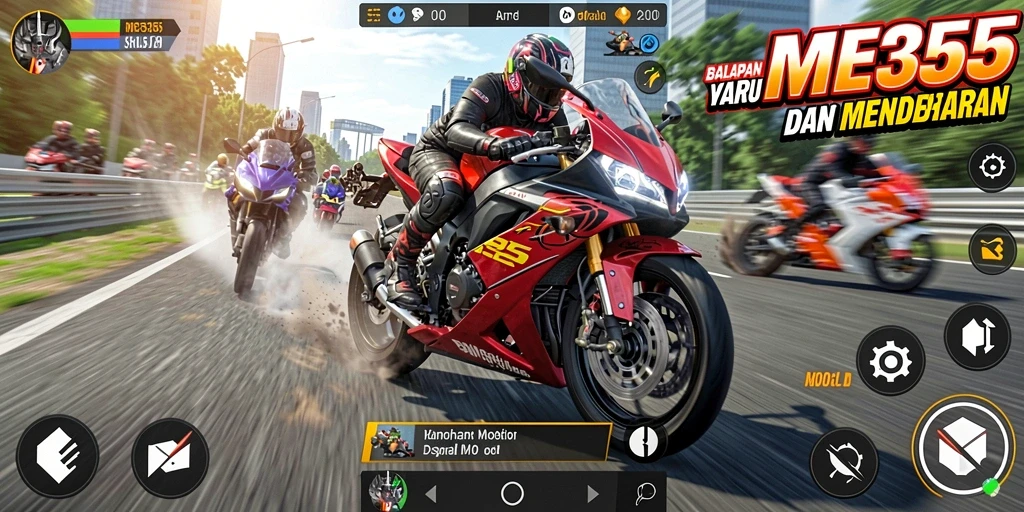 Gameplay seru ME355 dengan balapan motor yang mendebarkan.
