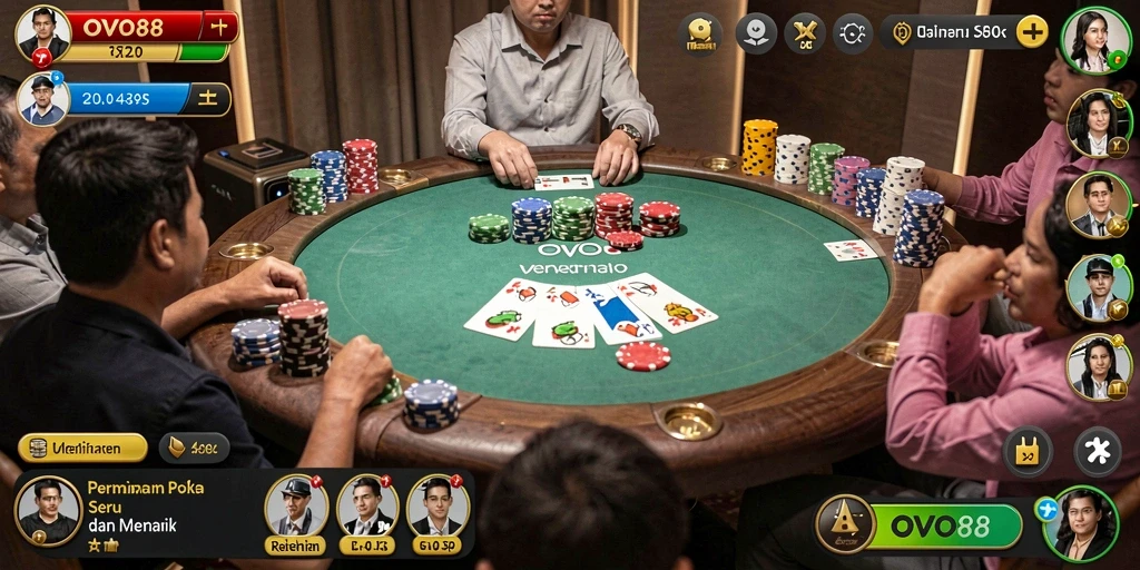 Tampilan gameplay OVO88 yang memukau dengan suasana permainan Poker.