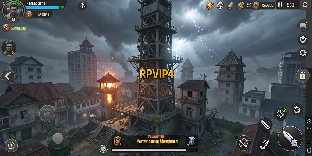 Tangkapan layar RPVIP4 menampilkan aksi menara yang mendebarkan dalam pertempuran Tower Defense.
