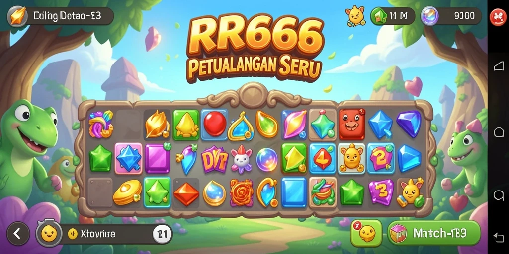 Screenshot menunjukkan gameplay seru dengan kombinasi Match-3.