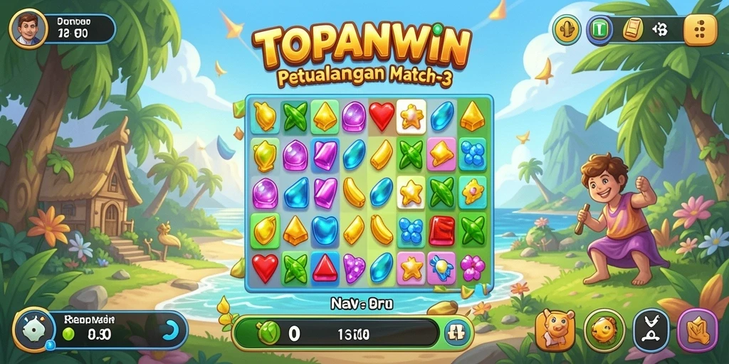 Screenshot gameplay TOPANWIN yang menampilkan tantangan Match-3.